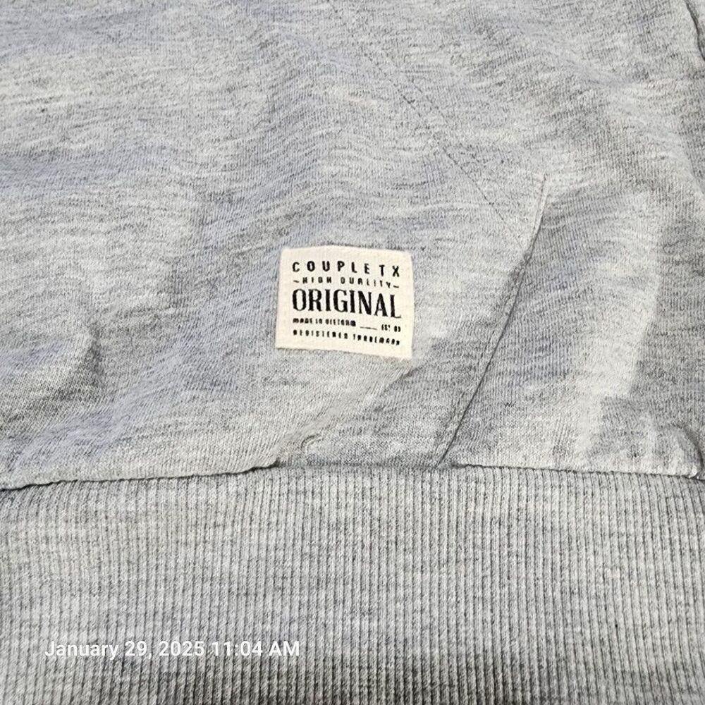 Couple TX Sweatshirt Hoodie Women's Sz Medium Grey Stripe Sleeve Kangaroo Pocket - Picture 2 of 9